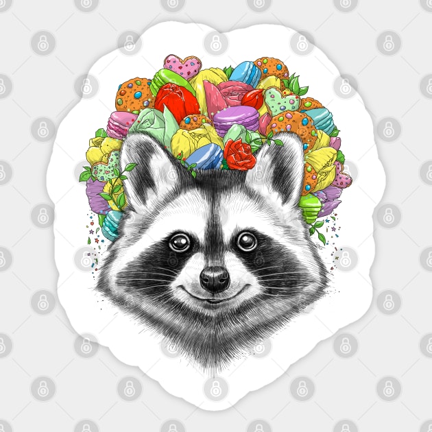 raccoon with a bouquet Sticker by NikKor